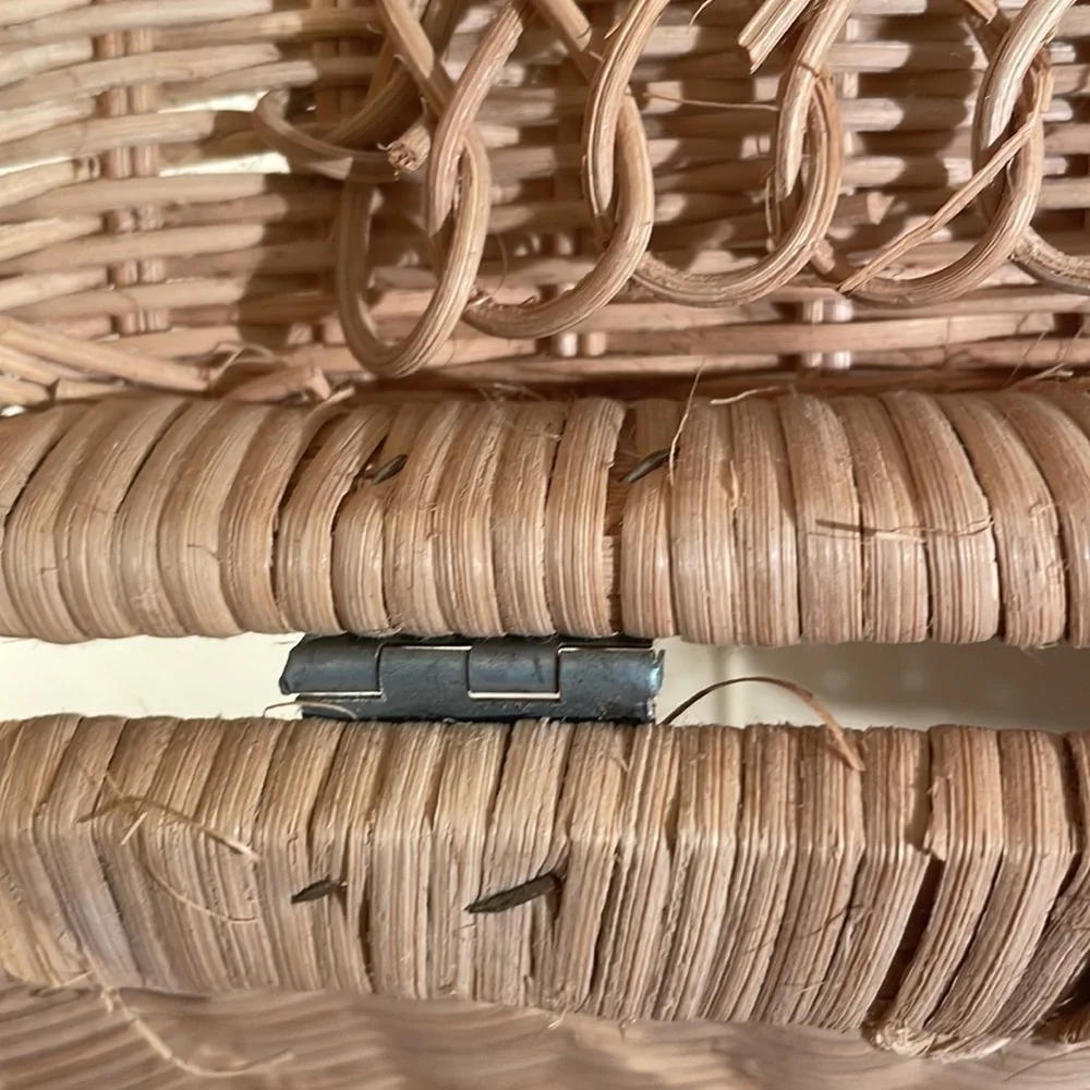 Picnic Wicker Arched Covered Basket with 3 Handles Ribbon